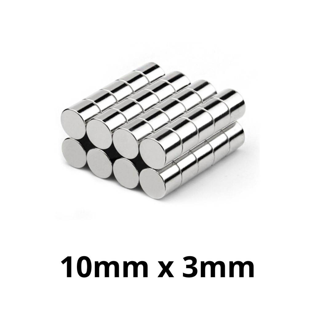 Kit 50 Peças Imã Neodímio Potente Disco Magnético N35 10x3 mm Pastilha Redondo Pequeno Super Forte