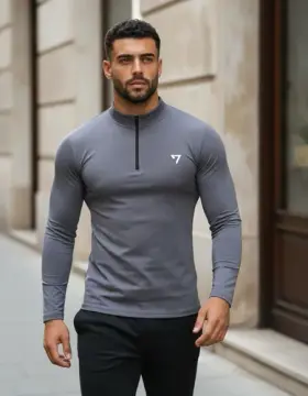 Camisa Térmica Masculina Segunda Pele Manga Longa Com Zíper Cinza G