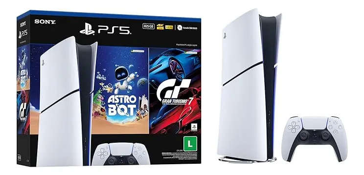 Console Playstation®5 Slim Digital - Pacote Astro Bot E Gran Turismo 7 - Branco (Novo com caixa aberta)