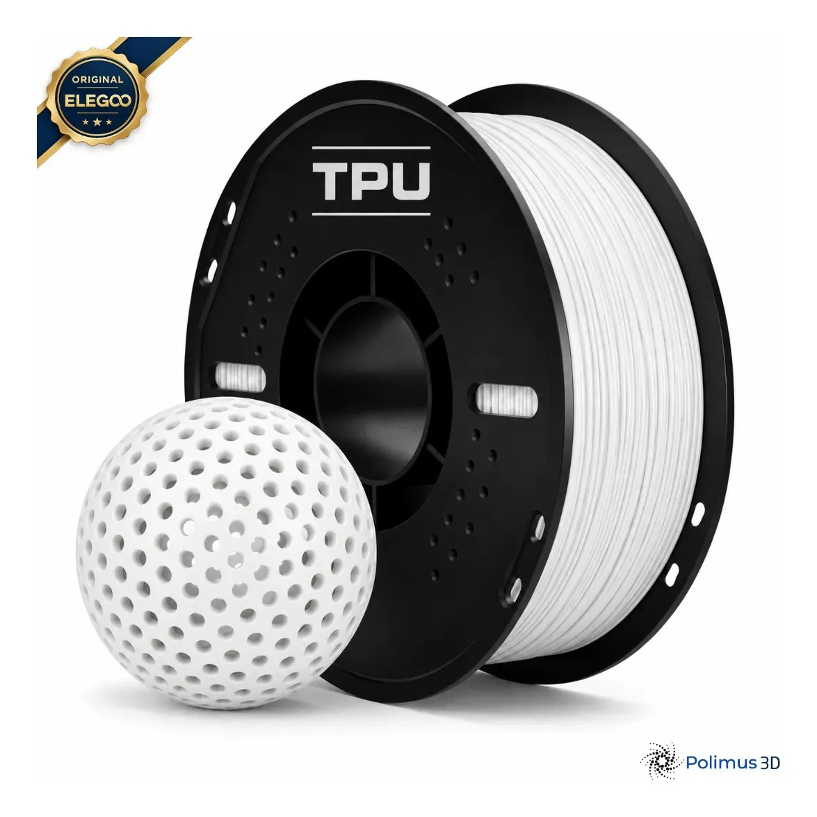Filamento De Impressora 3D TPU 95A Cor BRANCO White 1.75mm Flexivel Brilho Premium Para Imprimir Peças 3D Impressão 3D Modelagem Miniaturas Enfeites e Projetos Polimus 3D