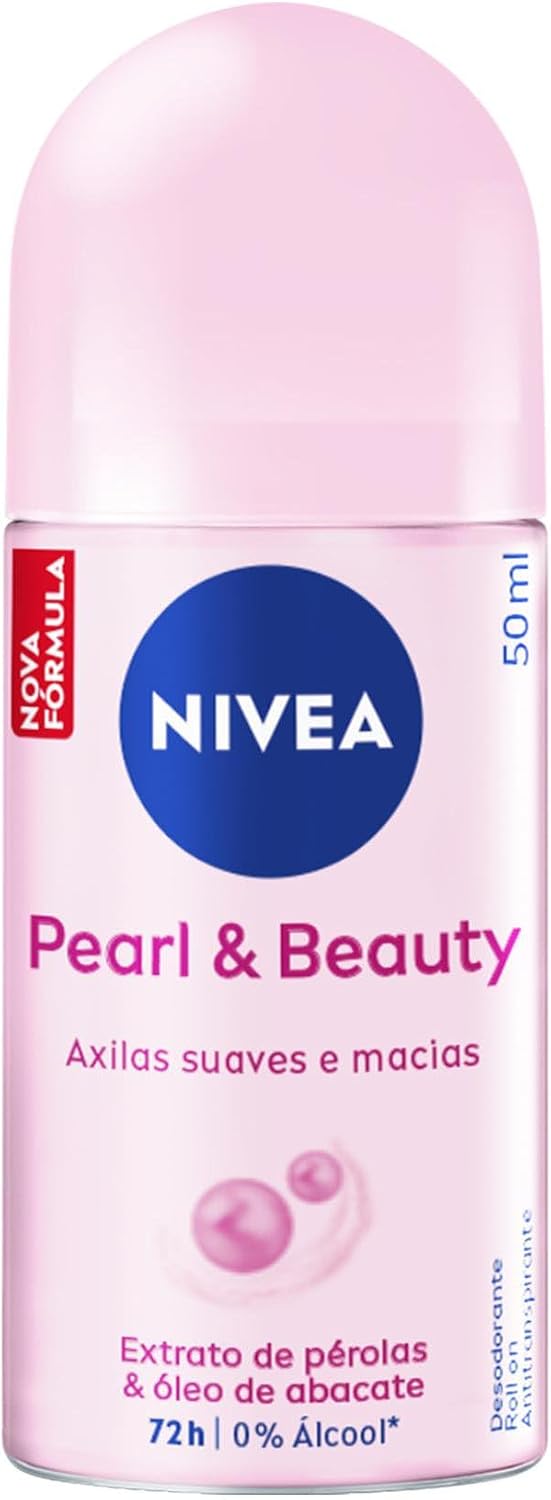 NIVEA Desodorante Antitranspirante Roll-on Pearl & Beauty 50ml, Proteção 72h, Previne Irritações, Contra Suor e Odores, Axilas Suaves