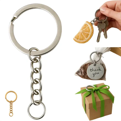 Argola Italiana Para Chaveiro Com Corrente 25mm + Elos 100pc Prata / Cromada