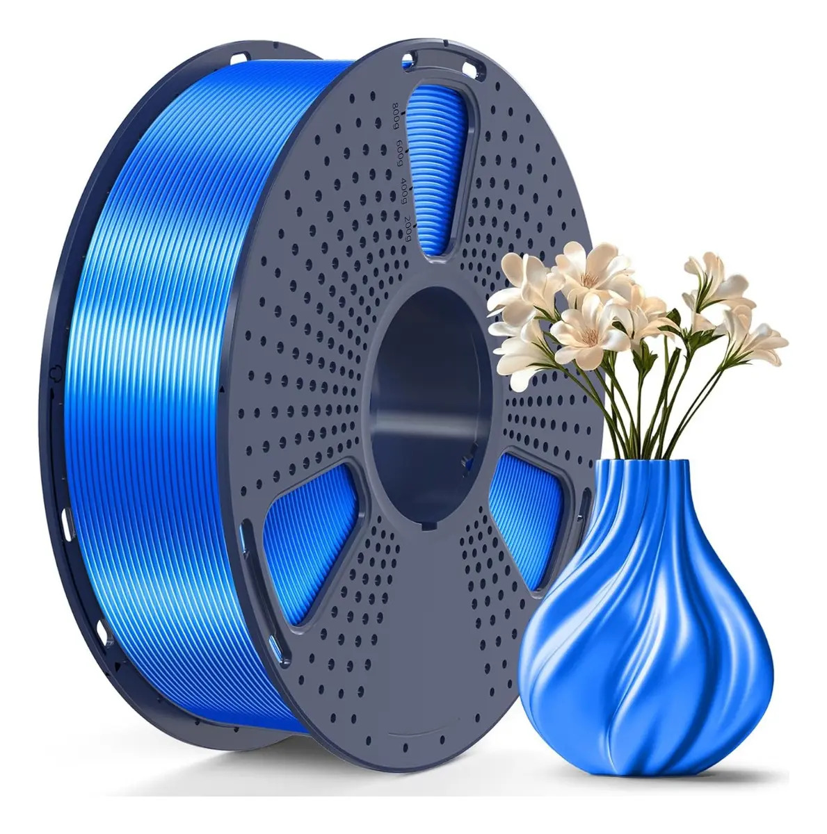 Impressora 3D Pla+ Silk Filament Sunlu, superfície azul brilhante