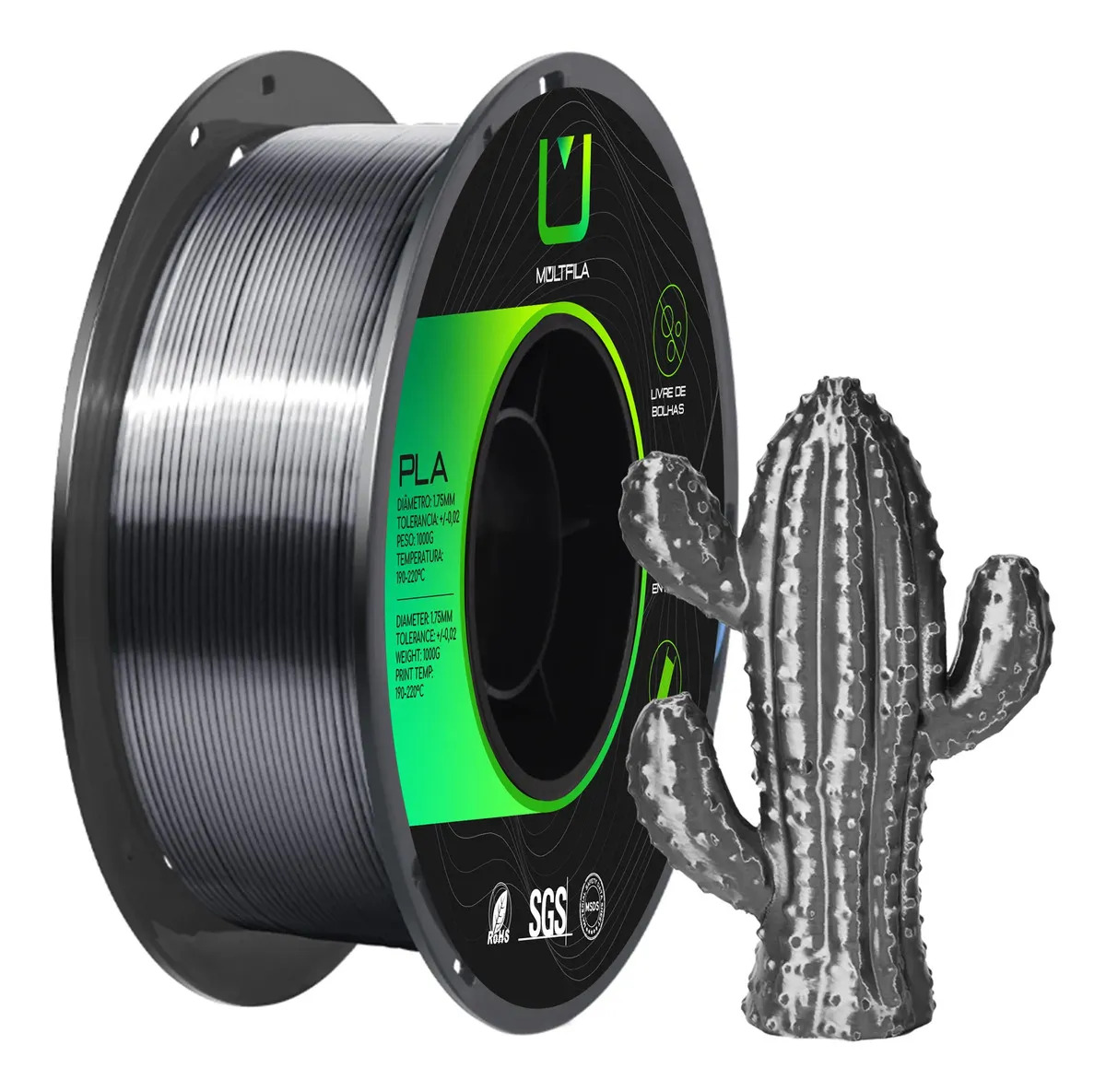 Filamento Pla Preto 1kg Multfila Impressora 3d Preto SILK ( brilho Metalizado)