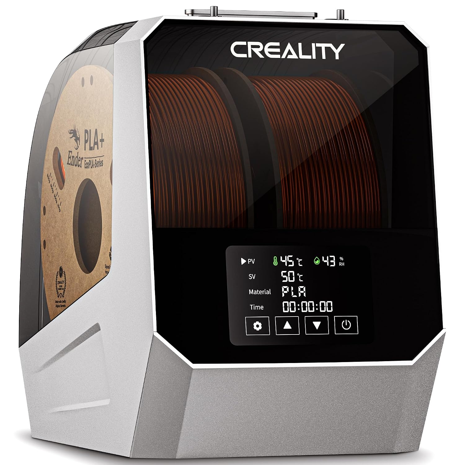 Creality Caixa de secador de filamento, carretel duplo Creality Space Pi Filamento Secador Plus com aquecimento rápido de 360° e aquecedor PTC, tela sensível ao toque de 10 cm, PLA, seda PLA, ABS