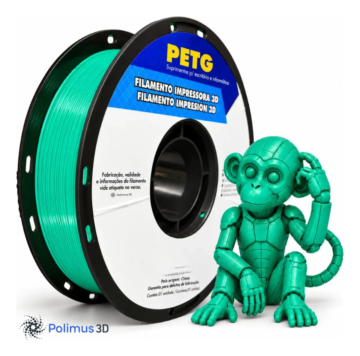 Filamento De Impressão 3D PETG Cor VERDE 1kg MASTERPRINT Brilho Premium Para Imprimir Peças 3D Impressora 3D Modelagem Miniaturas Enfeites e Projetos By Polimus 3D