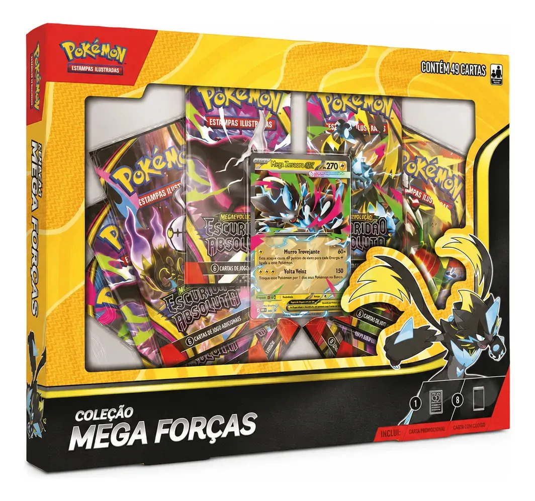 Box Pokémon Tcg Mega Forças - Mega Zeraora Ex 8 Boosters Copag Português